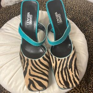 Versace Turquoise and Animal Print Heels